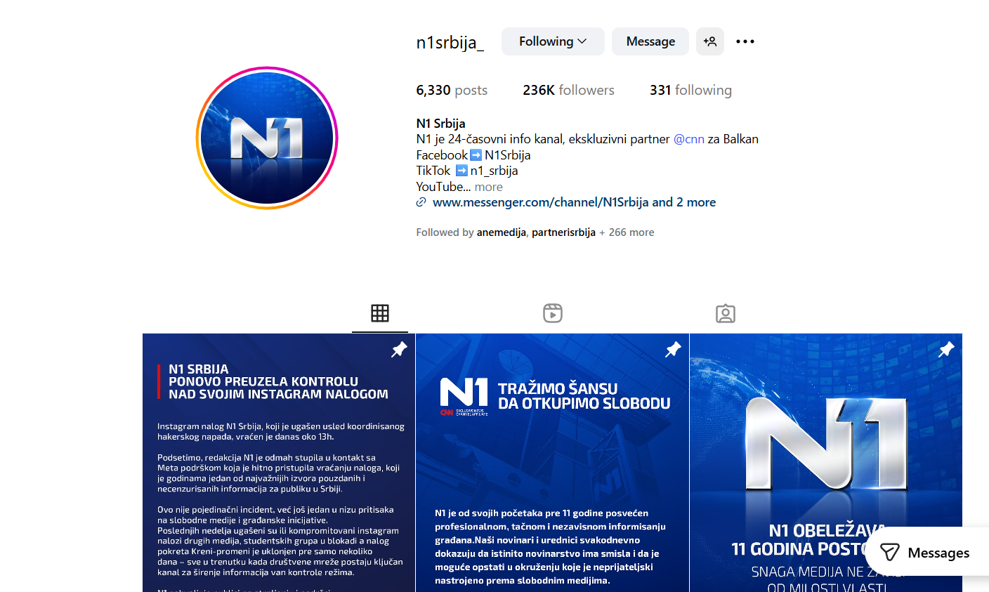 Hakerski napad na N1 Instagram nalog